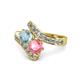 1 - Eleni Aquamarine and Pink Tourmaline with Side Diamonds Bypass Ring 