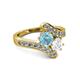 2 - Eleni Aquamarine and White Sapphire with Side Diamonds Bypass Ring 