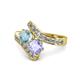 1 - Eleni Aquamarine and Tanzanite with Side Diamonds Bypass Ring 