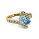 2 - Eleni Aquamarine and Blue Topaz with Side Diamonds Bypass Ring 