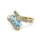 1 - Eleni Aquamarine and Blue Topaz with Side Diamonds Bypass Ring 