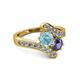 2 - Eleni Aquamarine and Iolite with Side Diamonds Bypass Ring 