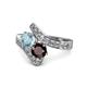 1 - Eleni Aquamarine and Red Garnet with Side Diamonds Bypass Ring 