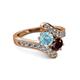 2 - Eleni Aquamarine and Red Garnet with Side Diamonds Bypass Ring 
