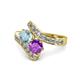 1 - Eleni Aquamarine and Amethyst with Side Diamonds Bypass Ring 