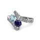 1 - Eleni Aquamarine and Blue Sapphire with Side Diamonds Bypass Ring 