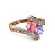 2 - Eleni Pink Tourmaline and Tanzanite with Side Diamonds Bypass Ring 