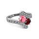 2 - Eleni Pink Tourmaline and Ruby with Side Diamonds Bypass Ring 