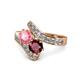 1 - Eleni Pink Tourmaline and Ruby with Side Diamonds Bypass Ring 