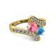 2 - Eleni Pink Tourmaline and Blue Topaz with Side Diamonds Bypass Ring 
