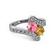 2 - Eleni Pink Tourmaline and Citrine with Side Diamonds Bypass Ring 