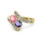 1 - Eleni Pink Tourmaline and Iolite with Side Diamonds Bypass Ring 