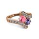 2 - Eleni Pink Tourmaline and Iolite with Side Diamonds Bypass Ring 