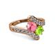 2 - Eleni Pink Tourmaline and Peridot with Side Diamonds Bypass Ring 
