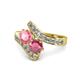 1 - Eleni Pink Tourmaline and Rhodolite Garnet with Side Diamonds Bypass Ring 