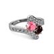 2 - Eleni Pink Tourmaline and Red Garnet with Side Diamonds Bypass Ring 