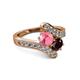 2 - Eleni Pink Tourmaline and Red Garnet with Side Diamonds Bypass Ring 