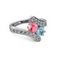 2 - Eleni Pink Tourmaline and Aquamarine with Side Diamonds Bypass Ring 