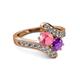 2 - Eleni Pink Tourmaline and Amethyst with Side Diamonds Bypass Ring 