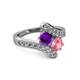 2 - Eleni Amethyst and Pink Tourmaline with Side Diamonds Bypass Ring 
