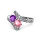 1 - Eleni Amethyst and Pink Tourmaline with Side Diamonds Bypass Ring 