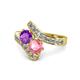 1 - Eleni Amethyst and Pink Tourmaline with Side Diamonds Bypass Ring 