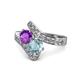 1 - Eleni Amethyst and Aquamarine with Side Diamonds Bypass Ring 