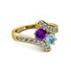 2 - Eleni Amethyst and Aquamarine with Side Diamonds Bypass Ring 