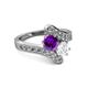 2 - Eleni Amethyst and White Sapphire with Side Diamonds Bypass Ring 
