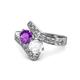 1 - Eleni Amethyst and White Sapphire with Side Diamonds Bypass Ring 
