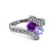 2 - Eleni Amethyst and Tanzanite with Side Diamonds Bypass Ring 