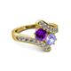 2 - Eleni Amethyst and Tanzanite with Side Diamonds Bypass Ring 