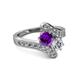 2 - Eleni Amethyst and Diamond with Side Diamonds Bypass Ring 
