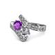1 - Eleni Amethyst and Diamond with Side Diamonds Bypass Ring 