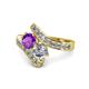 1 - Eleni Amethyst and Diamond with Side Diamonds Bypass Ring 