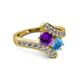2 - Eleni Amethyst and Blue Topaz with Side Diamonds Bypass Ring 