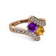 2 - Eleni Amethyst and Citrine with Side Diamonds Bypass Ring 
