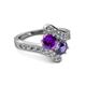 2 - Eleni Amethyst and Iolite with Side Diamonds Bypass Ring 