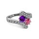 2 - Eleni Amethyst and Rhodolite Garnet with Side Diamonds Bypass Ring 