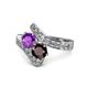 1 - Eleni Amethyst and Red Garnet with Side Diamonds Bypass Ring 