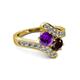 2 - Eleni Amethyst and Red Garnet with Side Diamonds Bypass Ring 