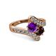 2 - Eleni Amethyst and Red Garnet with Side Diamonds Bypass Ring 