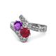 1 - Eleni Amethyst and Ruby with Side Diamonds Bypass Ring 
