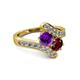 2 - Eleni Amethyst and Ruby with Side Diamonds Bypass Ring 