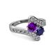 2 - Eleni Amethyst and Blue Sapphire with Side Diamonds Bypass Ring 