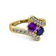 2 - Eleni Amethyst and Blue Sapphire with Side Diamonds Bypass Ring 