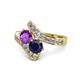 1 - Eleni Amethyst and Blue Sapphire with Side Diamonds Bypass Ring 