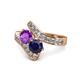 1 - Eleni Amethyst and Blue Sapphire with Side Diamonds Bypass Ring 