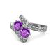 1 - Eleni Amethyst with Side Diamonds Bypass Ring 