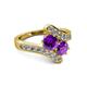 2 - Eleni Amethyst with Side Diamonds Bypass Ring 